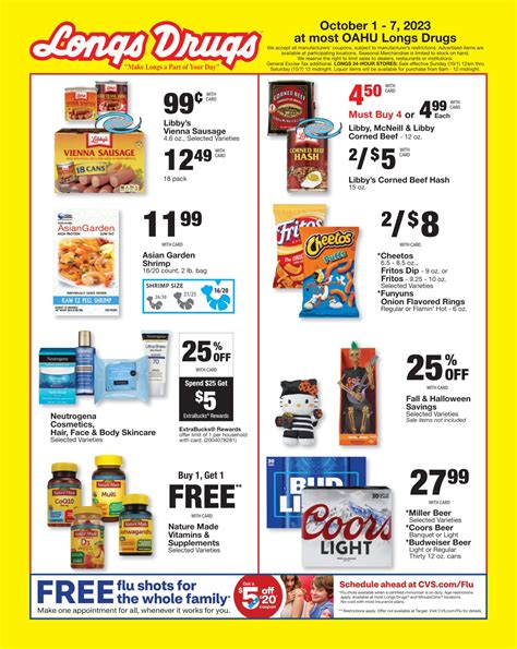 Longs weekly ad - The local Longs Drugs, open for business at 95 1077 Ainamakua Drive, can be found in the heart of town, and is the place to go for household goods and quick pick-me-ups in Mililani. The 1077 Ainamakua Drive store has grocery goods, prescription refills, beauty products, and first aid and healthcare necessities all at the same place.